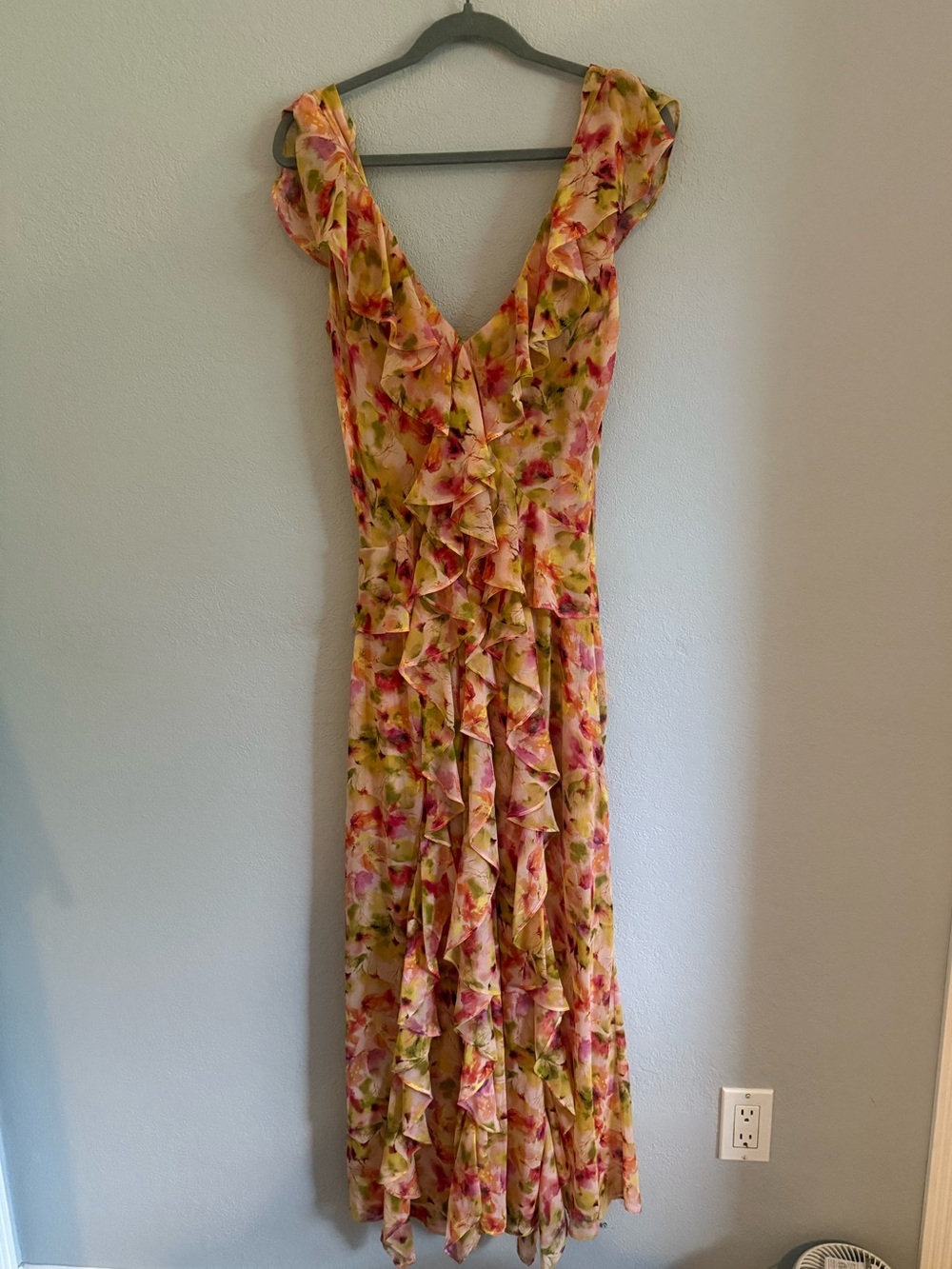 Misa Los Angeles Floral Ruffle Maxi Dress - Yellow, Pink & Green